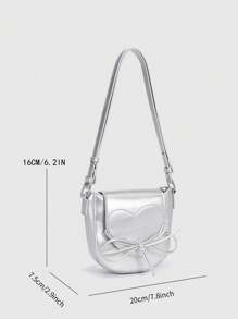 时尚百搭简约方形蝴蝶结点缀女士手提包，银色单肩/斜挎包 - 銀色 - 查看 2