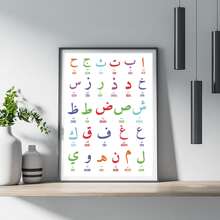 1 pieza Cartel impreso en lienzo educativo que presenta alfabeto islámico árabe y obras de arte con números para decoración de pared en baño, dormitorio, oficina, sala de estar, etc. Impermeable y sin marco, regalo de arte de pared para cumpleaños y graduación