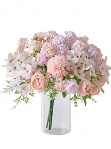 1 件人造花，假牡丹丝绣球花束装饰塑料康乃馨逼真插花婚礼装饰餐桌摆件，情人节，礼物 - 粉色 - 查看 3