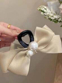 1 Kẹp tóc trang trí ngọc trai đơn giản và thanh lịch dành cho nữ có nơ và kẹp, thích hợp sử dụng hàng ngày trong tiệc tùng và tạo kiểu tóc - Nhiều màu - Xem 5