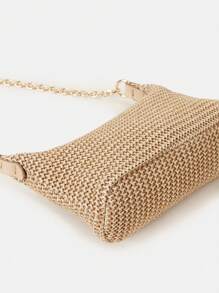 New Arrival Fashionable Bohemian Style Woven Rattan Bag With Chain Strap, Shoulder Bag, Suitable For Daily Casual, Vacation, Shopping And Outfit Matching, Tready Crescent Moon Bag For Women