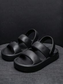 Thick-Soled Men Slippers With Soft And Comfortable Foot Feeling And Back Strap Design, Slide Sandals For Home, Driving, Sports And Vacation - Black - View 2