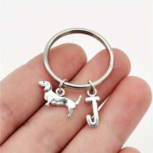 腊肠犬字母首字母钥匙扣可爱宠物狗合金钥匙链环钱包背包挂饰狗妈妈爸爸宠物爱好者礼物汽车配件包挂饰学院风哥特 Y2k - 銀色 - 查看 33