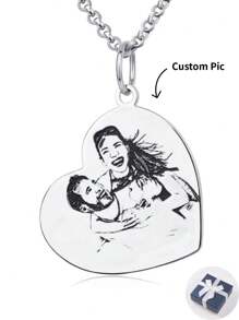 客製化情侶、家庭、母親節、父親節、生日照片項鍊,do It Yourself - 銀色 - 查看 1