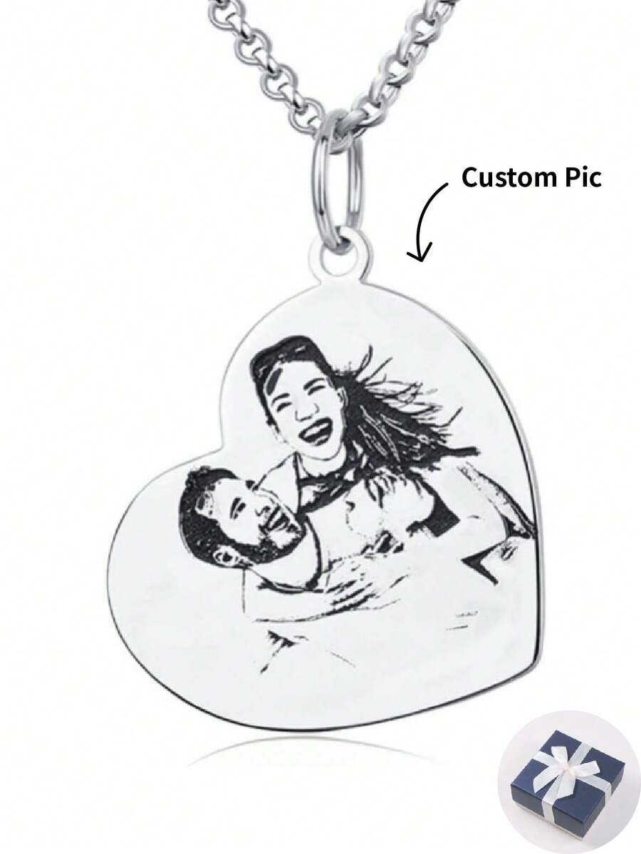 客製化情侶、家庭、母親節、父親節、生日照片項鍊,do It Yourself - 銀色 - 查看 1