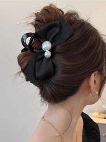 1 Kẹp tóc trang trí ngọc trai đơn giản và thanh lịch dành cho nữ có nơ và kẹp, thích hợp sử dụng hàng ngày trong tiệc tùng và tạo kiểu tóc - Nhiều màu - Xem 6