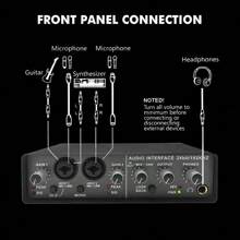 Audio Interface  Professional Sound Card With Monitoring Electric Guitar Live Recording For Studio Singing Micro, Vocalist, Podcaster Or Producer - Black - View 4