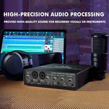 Audio Interface  Professional Sound Card With Monitoring Electric Guitar Live Recording For Studio Singing Micro, Vocalist, Podcaster Or Producer - Black - View 6