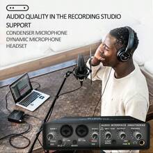 Audio Interface  Professional Sound Card With Monitoring Electric Guitar Live Recording For Studio Singing Micro, Vocalist, Podcaster Or Producer - Black - View 2