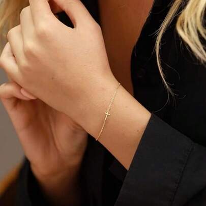 1pc Elegant Minimalist Cross Chain Bracelet, Suitable For Women's Daily Wear Or As A Gift For Girls