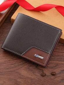 1 件男士经典休闲纯色复古短款钱包带卡槽适用于驾驶证钱包卡夹卡包钱包名片夹信用卡夹身份证夹男士钱包钱包钱包卡包 - 咖啡棕 - 查看 1