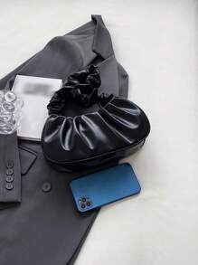 New Fashion Net Color Personalized Fold Portable Cloud Bag Shoulder Crescent Bag Female Bag - Black - View 6