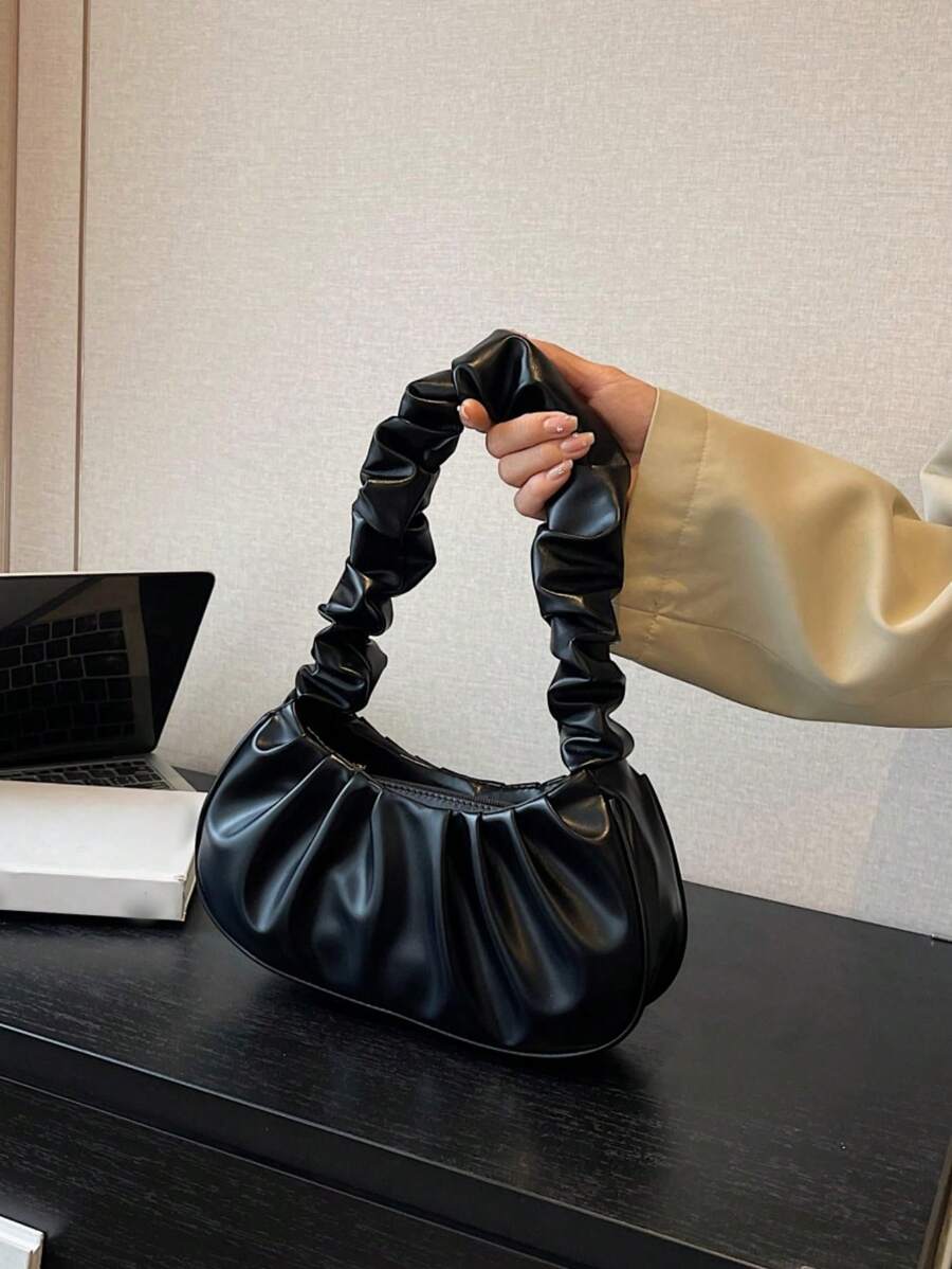 New Fashion Net Color Personalized Fold Portable Cloud Bag Shoulder Crescent Bag Female Bag - Black - View 1