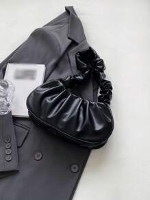 New Fashion Net Color Personalized Fold Portable Cloud Bag Shoulder Crescent Bag Female Bag - Black - View 2