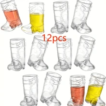 12 件迷你牛仔靴酒杯、塑料西部牛仔啤酒杯、酷炫派对杯、塑料迷你牛仔帽、可重复使用的牛仔女牛仔派对装饰用品，适合生日、主题派对、圣诞节