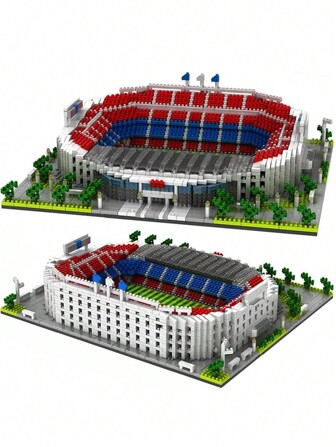 1 pieza Decoración navideña de Miniatura de bloques de construcción del estadio de fútbol mundial famoso, juguete educativo, creativo, decoración artística, regalo ideal para fans del deporte o decoración de habitación de cumpleaños