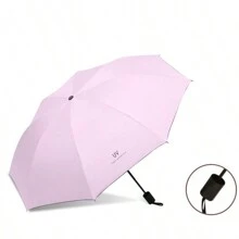 1pc Of 8-Rib Manual Umbrella, Triple-Folded With Thick Black Vinyl For Sun Protection And Travel - Pink - View 1