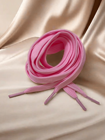 1pair Bright, Durable, And Wear-Resistant Woven Polyester Flat Shoelaces In Pink, Suitable For Canvas Shoes, Casual & Sportswear, Dad & Hiking Shoes