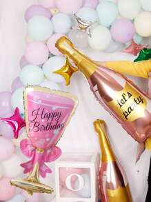 2/4pcs Happy Birthday Champagne Bottle And Pink High Heel Wine Glass Aluminum Foil Balloons, Suitable For Single Ladies, Birthday Parties, Anniversaries, Engagement Bride Gifts Decoration Supplies,Christmas