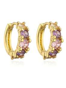 1pair Mini Delicate Copper Plated Cubic Zirconia Geometric Hoop Earrings For Women, Daily Wear - Gold - View 4