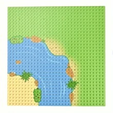 32x32 Creative Building Blocks Baseplate With River, Prairie And Ocean Design, Abs Material, Great Gift For Holidays Room Decoration