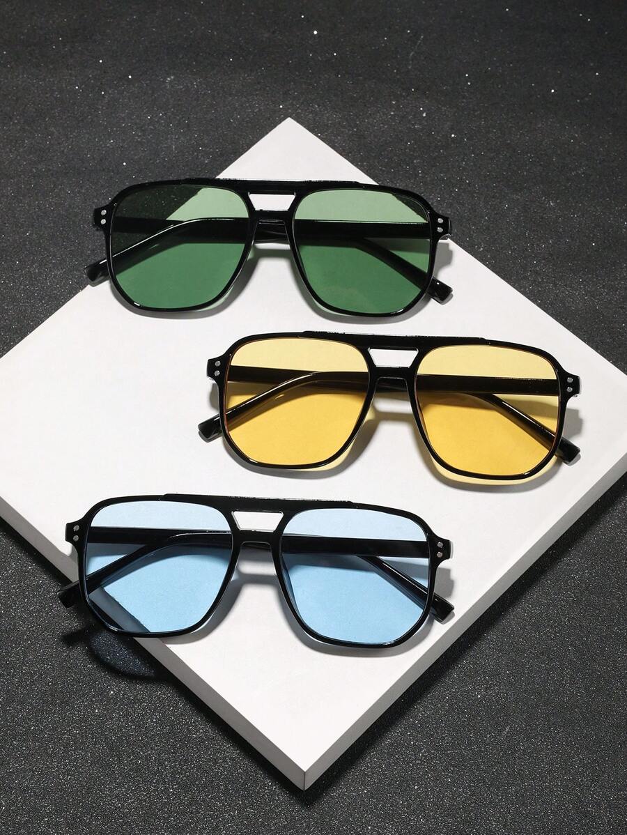 3 Pairs Men's Polycarbonate Pilot Fashion Glasses, Fashionable For Outdoor Travel For Summer Beach Vacation,Outdoor,Travel