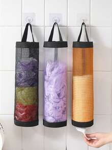 1入組掛牆式購物袋收納袋掛垃圾袋，廚房塑料袋收納組織架，塑料袋，垃圾袋掛袋，壁掛式鞋套收納袋，掛牆式收納袋 - 黑色 - 查看 3