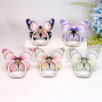 1pc Beautiful Paintings Butterfly Mobile Phone Bracket 360 Rotation Phone Ring Holder Aluminum Alloy Stand Ring Hand Grip With Knob Loop Anti Slip And Anti Fall Tabletop Support Portable Adhesive Compatible With Cell Phone Case Compatible With IPhone, Android Phone, Gift For Birthday, Family, Friends Finger Ring Holder, Phone Grip, Phone Accessories
