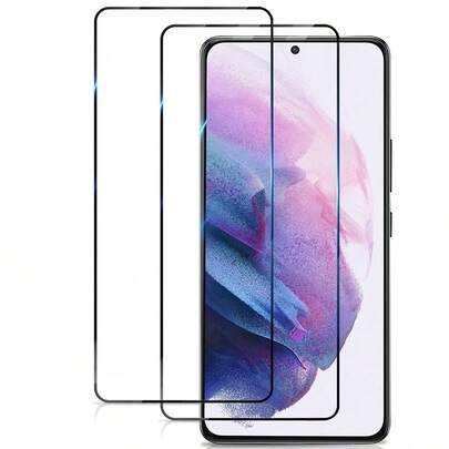2片装高清全屏钢化玻璃屏幕保护膜，兼容三星手机，疏水疏油，防刮花，易清洁，兼容手机壳，支持指纹解锁。钢化玻璃屏幕保护膜，兼容三星Galaxy手机，防静电，防碎裂，防油污，防指纹，五合一高铝玻璃膜。超声波解锁，防刮花，无气泡，防震，光滑保护膜，全屏覆盖，无白边。适用于三星Galaxy手机的手机配件。