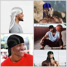 4pcs Men's Durag Cap With 2 Straps, Silky Comfortable Outdoor Breathable Casual Pirate Cap + 1pc Men's Wave Cap, Sporty Breathable Elastic Head Cap For Outdoor Activities Pirate Hat Pirate Costume