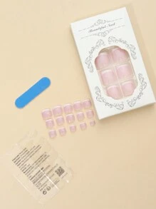 24入組白色法式按壓式腳趾甲，簡約風格，帶有大氣設計，附1支指甲文件和1個果凍膠貼片，美甲用品 - 彩色 - 查看 3