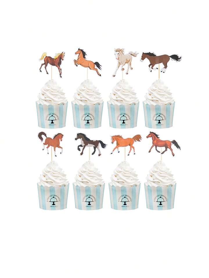 8 Pcs Horse Cupcake Toppers Horse Racing Cupcake Picks Equestrian Race Theme Baby Shower Birthday Party Cake Decorations Supplies,Christmas | SHEIN USA for Free Printable Horse Cupcake Toppers