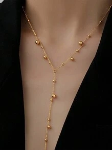 1pc Simple & Elegant Tassel Pendant Necklace With Bead Decoration, Suitable For Women's Daily Wear - Yellow Gold - View 1