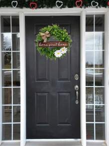 1pc Wooden Plaque Eucalyptus Wreath With Faux Flowers And Bow, Valentine Day, Gift Gifts Birthday Graduation - Multicolor - View 9