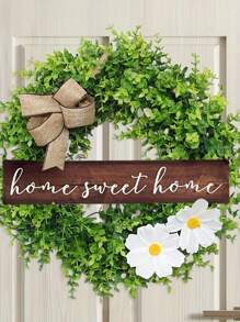 1pc Wooden Plaque Eucalyptus Wreath With Faux Flowers And Bow, Valentine Day, Gift Gifts Birthday Graduation - Multicolor - View 4