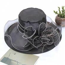 1 chiếc mũ rộng vành bằng lưới organza hoa cao cấp dành cho nữ, nhẹ và thoáng khí, thanh lịch và thời trang, thích hợp để sử dụng hàng ngày và du lịch Mũ cao bồi Mũ cao bồi Halloween - Nhiều màu - Xem 7