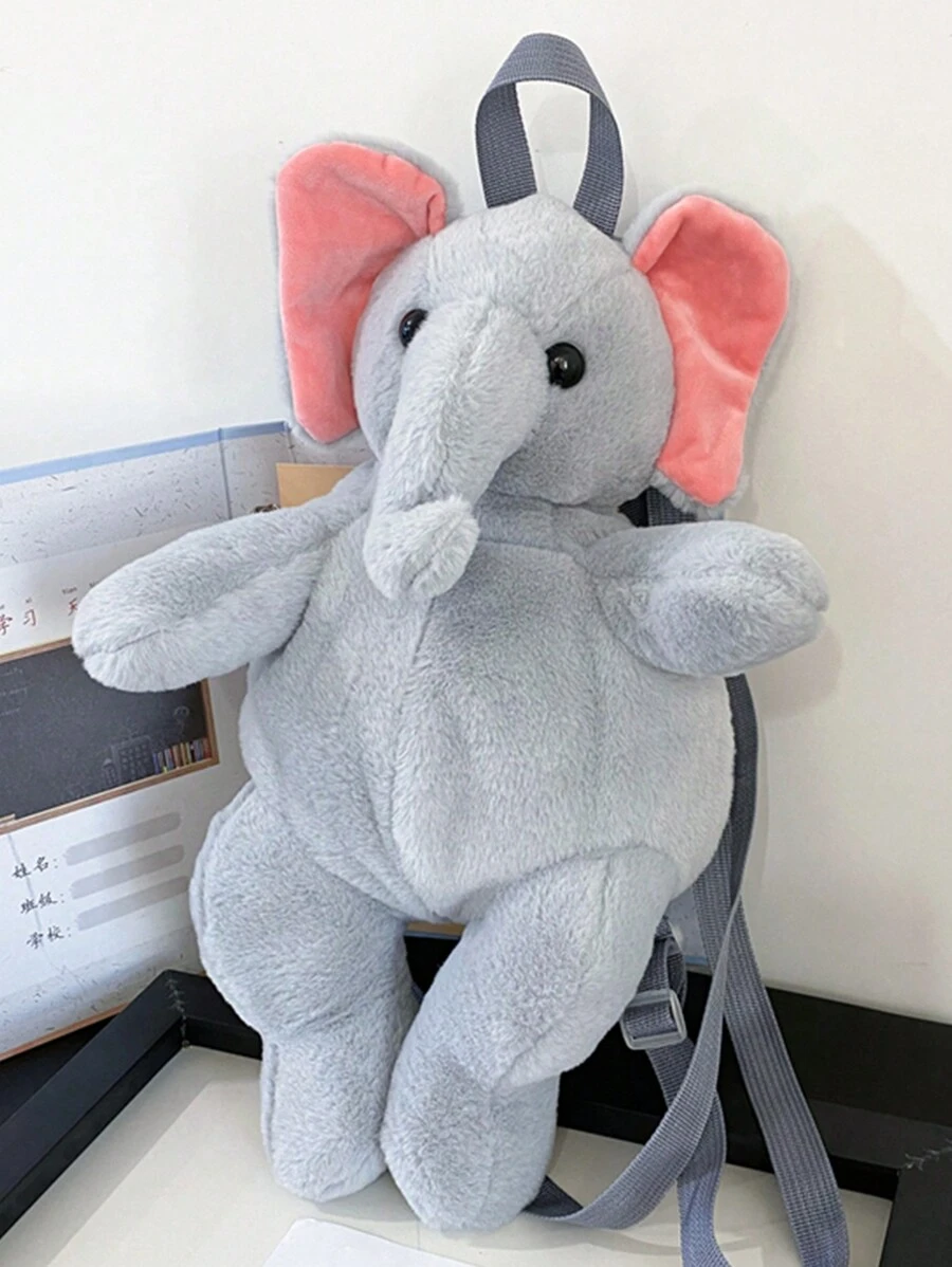 Cartoon Plush Elephant Backpack, Cute And Suitable For Travel And Vacation - Grey - View 1