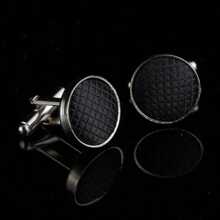 Men's Metal Square Round Cufflinks, Solid Color & Textile Button Detail - Cufflinks - View 12