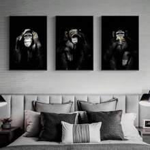 3pcs/Set Unframed Animal Canvas Printed Posters, Funny Gorilla Canvas Wall Art For Living Room, Bedroom, Bathroom, Office, Hallway Wall Decoration Gifts Birthday Graduation - Multicolor - View 2