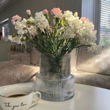 1pc Striped Cylinder Glass Vase, Suitable For Home Dining Table Decoration, Hair Salon Decoration, Spring And Summer Decoration Gifts Birthday Graduation