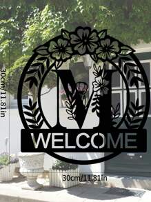 Personalized Classic Metal Welcome Sign, Metal Wall Art, Housewarming Gift, Wedding Gift, Door Hanger, Initial Wall Name Diy Decoration, Flower Vows Letter Combination Sign,Home Decor ,Room Decor,Wall Decor - Black - View 3