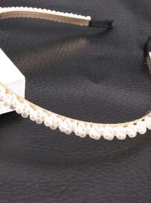 1pc Cute Kids' Pearl Headband For Elegant, All-Match Simple Hair Accessories - Beige - View 5