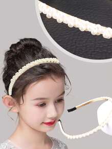 1pc Cute Kids' Pearl Headband For Elegant, All-Match Simple Hair Accessories - Beige - View 8