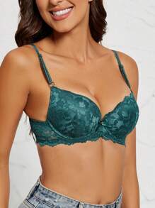 Damen Wäsche Set mit Spitzenprint, Push-Up BH mit rutschfesten Trägern um Sackbildung und Unterarmfett zu verhindern, ideal für Hochzeitskleider, Dessous