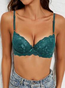 Damen Wäsche Set mit Spitzenprint, Push-Up BH mit rutschfesten Trägern um Sackbildung und Unterarmfett zu verhindern, ideal für Hochzeitskleider, Dessous