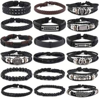 18 Piezas De Pulsera De Estilo Callejero Retro Hip-hop, Juego De Joyas Punk Pulsera De Estilo Mixto, Accesorios Para Hombres