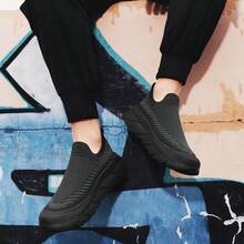 男士透氣針織懶人鞋，運動鞋，跑步鞋，時尚鞋 - 黑色 - 查看 4