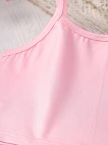 Young Girl Summer Cute 3D Printed Cat Patterned Cami & Shorts Pajama Set - Pink - View 9