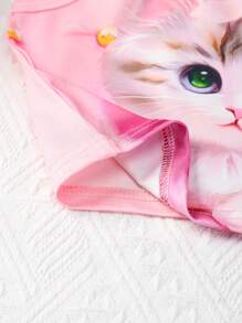 Young Girl Summer Cute 3D Printed Cat Patterned Cami & Shorts Pajama Set - Pink - View 8