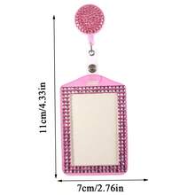 1pc Pink Rhinestone Lanyard With Card Holder And Badge Reel, Great For Trade Show And Id - Pink - View 6